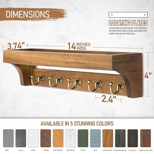 Rebee Vision Acacia Wood Farmhouse Key Holder Wall Mount for Room Decor – Retro Key Holder for Wall with Shelf for Cute Things– Stylish Home Storage for Apartment Essentials (Acacia Wood) - color: Acacia