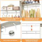 iSunirm 8FT Closet System with Shelves, 96'' Closet Organizer System with 3 Hanging Rods, Wall Mount Bedroom Wardrobe Walk-in Closet, Adjustable Cloth Garment Rack from 5 to 8FT(Cut to Fit), White Oak - color: White Oak