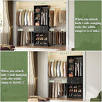 Besiost Closet System, 4.2–8.8 FT Closet Organizer with 2 Wooden Drawers and Shelves, Walk-in Closet System with 5 Hang Rods, Built-in Reach in Closet Tower, Can Fit 60 to 96 inch, Black - color: Black