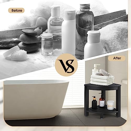 Apolimi HDPE Corner Shower Stool,Shower Bench Seat with Storage Shelf for Shaving Legs Plastic Spa Bath Step Foot Rest for Bathroom Small Place (Black) - color: Black