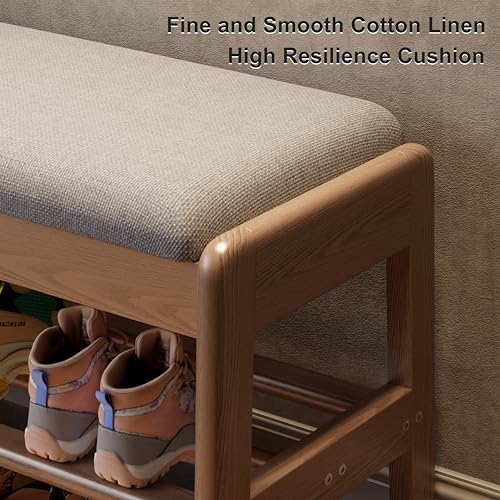 AQIMUELE Shoe Rack Bench,2 Tiers Shoe Bench with Storage with Flip-Top,Wood Shoe Rack for Entryway,Hallway(Walnut Upholstered Seat,11.8" D x 39.3" W x 15.7" H - color: Walnut Upholstered Seat, size: 11.8"D x 39.3"W x 15.7"H