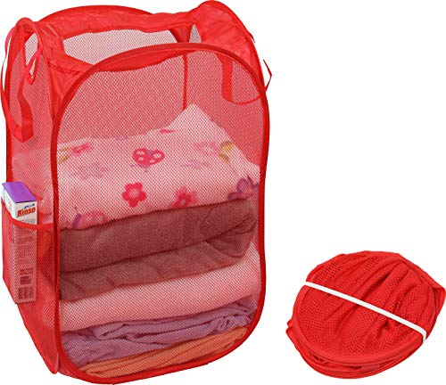 Simple Houseware Mesh Pop-Up Laundry Hamper Basket with Side Pocket, Red - 2 Pack - color: Red, size: 2 Pack