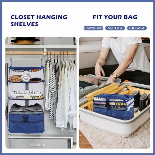 Surblue Hanging 3-Shelf Closet Organizer Pocket Collapsible Washable Oxford Fabric with 2 Hooks (L 11.41 * 11.41 * 19.68in, Blue) - color: Blue, size: L 11.41*11.41*19.68in