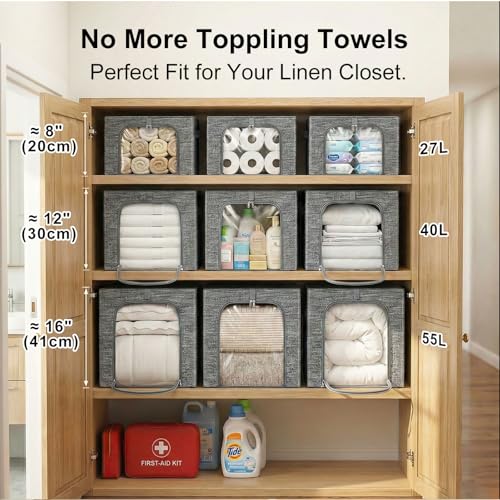 GoMaihe Clothes Storage Bins Metal Frame: 6-Pack Compact Stackable Closet Storage Bin with Lid & Clear Window, Space Saving Organizer for Sweaters Kids Clothing (Dorm/Closet 27L) - color: 6, size: 27L
