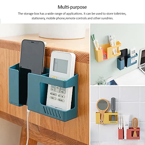 Strong Adhesive Wall Mount Phone Holder D3 Punch-Free Bedside Phone Shelf with Charging Port, Sticky Remote Control Storage Box, Bathroom & Kitchen Wall Organizer (Blue) - color: Blue