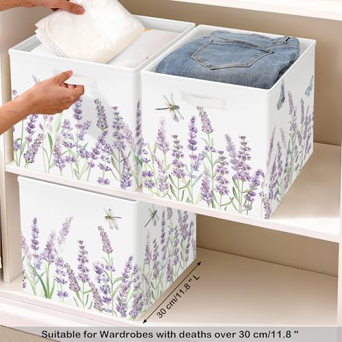 11.8" Wild Flower Storage Cube Organizer Set 3Pcs Clothes Storage Basket Bin for Closet Shelf Garden Butterfly Nursery Kid Room Book Toy Chest, Lavender - color: Lavender