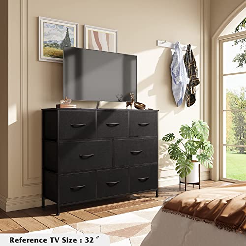 WLIVE 8 Drawer Dresser for Bedroom, Fabric Black Dresser with Large Storage Drawer Unit for Entryway, Chest of Drawers for Living Room - color: Charcoal Black, style: Large 8 Drawers