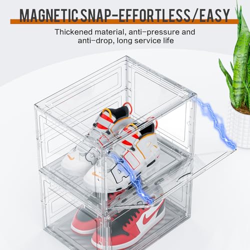 KEFA XL Shoe Storage Box Organizer, 6 Pack Shoe Boxes Clear Plastic Stackable, Sneaker Display Case Container Fit for US 13 (Side 6 PACK CLEAR) - color: 6 PACK CLEAR