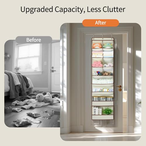 Yecaye Over the Door Shoe Organizer Hanging with Large Pockets, 8 Tier Back of Door Storage for Nursery, Closet and Bathroom, Partition Behind Door Organizers Shelf with Baby Clothes(1 Pack, Beige) - color: Beige
