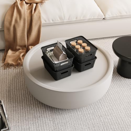 Resze 6-Pack Plastic Storage Bins with Lids, Stackable Organizer Baskets & Containers for Pantry, Kitchen, Cabinet, Closet, Bathroom Organization Toys, Space Saving, Easy-Carry Handles,Black - color: Black