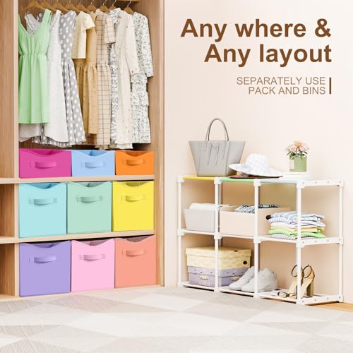 9 Cube Storage Organizer Shelf with Storage Bins and Label, 11 Inch Toy Cube Bins Clothes Closet Organizers Drawers Fabric Dresser for Living Room, Bedroom, Playroom, Dorm(Pastel) - color: Pastel