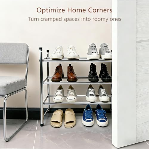 3 Tier Shoe Rack for Closet Metal Wide Retractable Stackable Shoe Storage Organizer for Closet Entryway Small Spaces 24.4 x19.69 x9 Inches