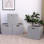 Cube Storage Bins 13×13x13 Inch Linen Foldable Box with Handles, Collapsible Organization Basket Set of 4 Large Capacity Grewer for Closet Shelf Cabinet Bookcase Bedroom, Silver Grey - color: Grey