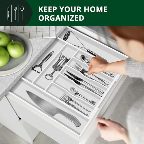 ROYAL CRAFT WOOD Luxury Bamboo Kitchen Drawer Organizer - Silverware Organizer - Utensil Holder and Cutlery Tray with Grooved Drawer Dividers for Flatware and Kitchen Utensils (9 Slot, White) - color: White, size: 9 Slot