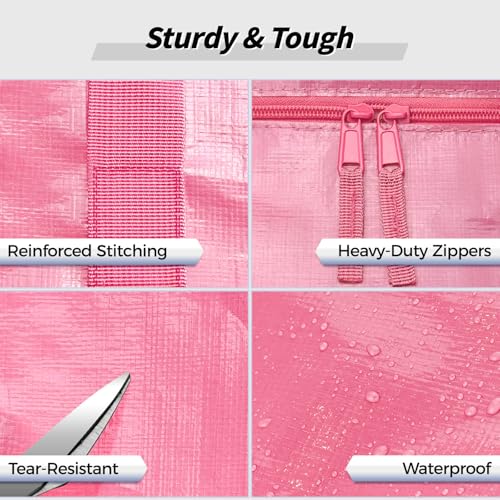 16 Pack Extra Large Heavy Duty Moving Bags, Pink Storage Bins with Lids, Reinforced Handles & Heavy-Duty Zippers Moving Boxes Storage Bags Totes for Clothes Packing, Dorms, College Supplies, Pink - color: Pink, size: 16 Pack