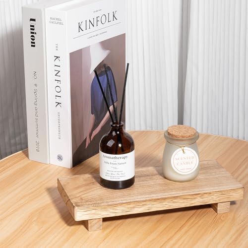 zoocatia Small Wood Tray Pedestal Stand Farmhouse Bathroom Decor Decorative Wooden Riser Kitchen Soap Dish Holder for Vanity, Counter, Sink, 10" x 4.5" - Brown - color: Brown, size: 10" x 4.5" x 1.6"