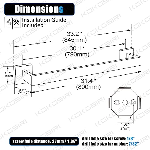 KOKOSIRI 32 Inch Gold Bath Towel Bar Bathroom Towel Rack Towel Holder Shower Hand Towel Hanger,Total Length 33.3 Inch, Brushed Gold, B4003BG-L32 - color: Brushed Gold, size: 32-Inch