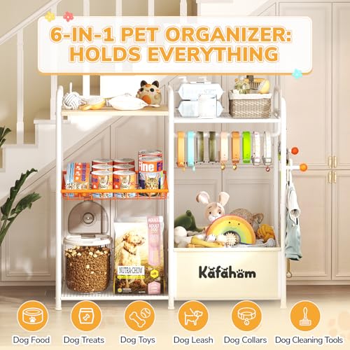 KAFAHOM Dog Toy Bin, Multi-Functional Dog Toy Basket with Collar Rod & Can Dispenser, Puppy Essentials Shelf, Dog Stuff Box, Perfect Basket for Dog Toys in Living Room, Great Gift for Pet Lovers - style: Ball Hook Shelf