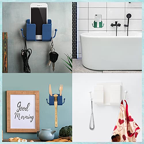 Jetec 6 Pcs Wall Mount Phone Holder Self-Adhesive Wall Beside Organizer Storage Box Plastic Charging Phone Stand Remote Brackets Holder for Bedroom(White, Yellow, Green, Pink, Blue) - color: White, Yellow, Green, Pink, Blue