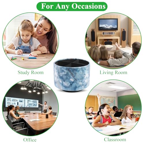 Round Leather Art Supply Organizer,Remote Control Holder,360-degree Rotating Pen Organizer with 4 Compartments(1-Marble Jade) - color: 1-Marble Jade