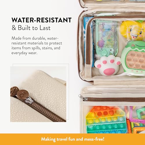 Kids Travel Organizer – Multi-Compartment, Water-Resistant Hanging Bag for Toys, Snacks, & Activities - Compact, Lightweight Design with Hook & Carry Handle - Perfect for Travel Use (Beige, Large) - color: Beige, size: Large