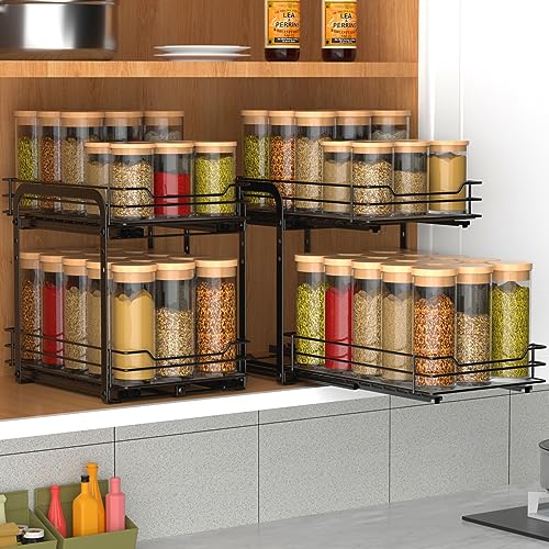 BOIVSHI 2-Tier Spice Rack, Pull Out Spice Racks Organizer for Cabinet, Height Adjustable Heavy Duty Metal Basket for Inside Cabinets & Pantry Closet (7.5''Wx10.5''Dx9.5''H) - size: 2 Tier,7.5''Wx10.5''Dx9.5''H