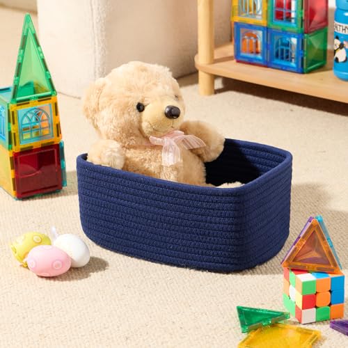 MiniArk Small Storage Baskets for Organizing | Closet Organizer Bins | Shelf Toy Basket | Woven Rope Baskets | Cube Decorative Box | Shallow Basket | 11.5x7.5x4.7” | 3 Packs Navy Blue - color: Navy Blue, size: 3pcs-L11.5xW7.5xH4.7"