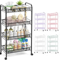 TOOLF 4-Tier Rolling Cart, Metal Utility Cart with 3 Hooks, Easy Assemble Mobile Storage Trolley On Wheels, Metal Shelving Units Kitchen Bathroom Laundry Room - color: Black, size: 4-Tier