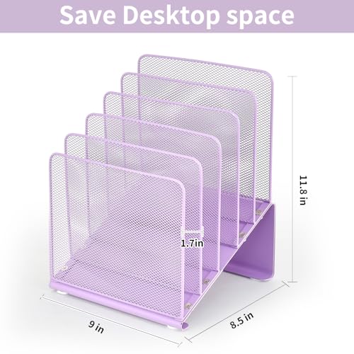 LEKETREE File Organizer for Desk, Desk Organizer with 5-Section Vertical File Rack, File Folder Organizer (Purple) - color: Purple