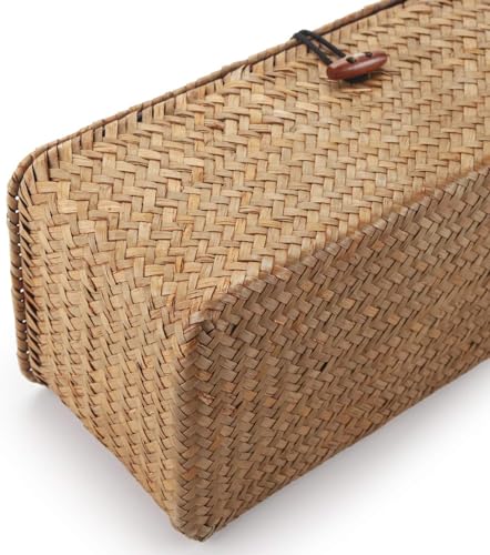Seagrass Storage Basket for Bathroom - Toilet Tank with Lid, Wicker Woven Narrow Basket for Organizing (13" x 5" x 4.3") - color: Natural, size: 13" x 5" x 4.3"