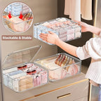 DILIBRA Socks Underwear Drawer Organizer for Closet, 16 Compartment Removable Divided Plastic Clear Sock Storage Box with Lid, Underwear Storage Tie Organizer Box for Bra Socks Ties Scarf Tea Bag