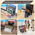 File Holder File Sorter, Vertical File Organizer for Desk, Desk Top File Folder Organizer Stand, Acrylic File Rack File Folder Holder, 5 Sections Clear File Stand for Office, School, Home