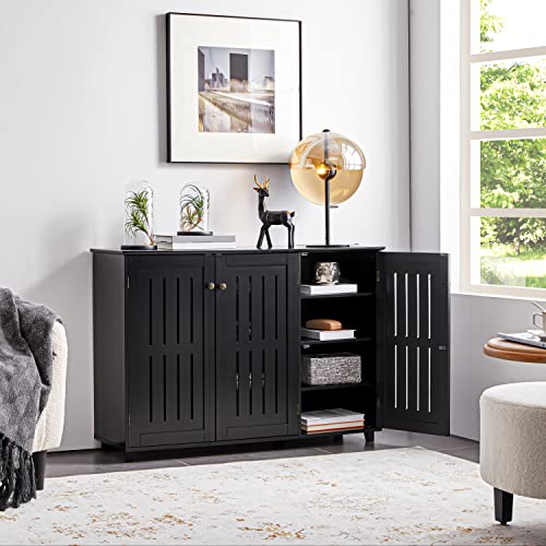 Yaheetech Shoe Cabinet with 3 Doors, Adjustable Shoe Organizer 4 Tier Shoe Rack Shelves, Freestanding Shoe Storage Cabinet for Entryway, Bathroom, Living Room, Black
