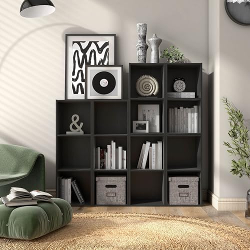 Homes: Inside + Out Apexa 2-Cube Storage Organizer Shelves, Stackable Wood Bookcase Fits Cubby Bins for Organization, Dorm Teen Room Decor & Home Office, Black - color: Black, size: 2-Cube