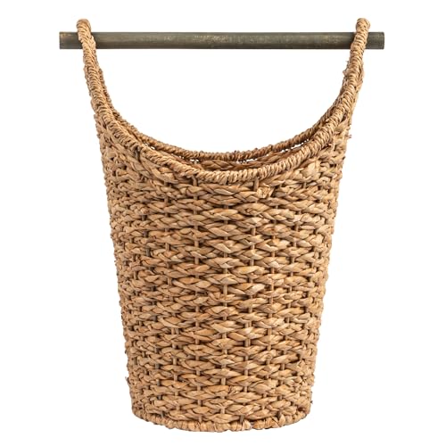 Creative Co-Op Bankuan Braided Oval Toilet Paper Basket with Wood Bar - color: Natural