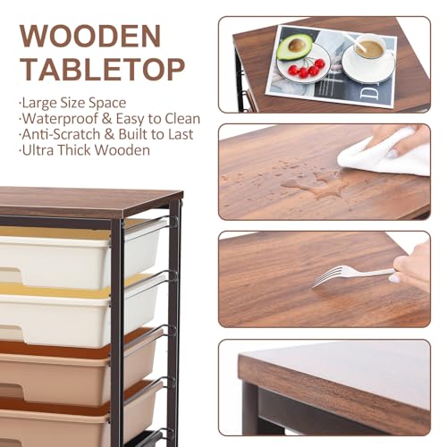 SYKIARIOL Rolling Storage Cart with Drawers, Rolling Drawer Cart and Wooden Tabletop,Storage Drawer Cart for Living Room,Classroom,Bedroom,Bathroom,Dorm,Office,Brown Gradient - color: Brown Gradient