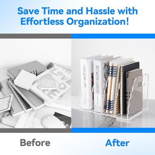 Adevar Clear Acrylic Magazine File Holder 4 Vertical Magazine File Organizer Binder Book Holder for Desk Acrylic Desk Organizer Clear Office Racks & Displays for Office Home Classroom - size: B5, 4 Sections