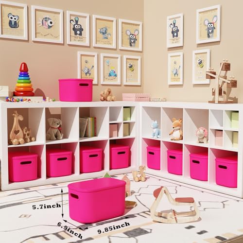 ORGIDOL 6 Pack Pink Storage Bins with Lids Stackable Storage Container for Organizing, Storage Boxes with Handle for Shelves, Cute Storage Bin for Craft, Snacks, 9.85x6.9x5.7 inch - color: Bright Pink, size: 6 Pack