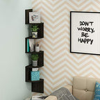 Furinno ROSSI Floating Book Shelves for Wall, 5-Tier Zigzag Corner Shelf Wall Mounted, Radial Corner Floating Shelf, for Living Room, Bedroom, Bathroom, Home Office, Espresso