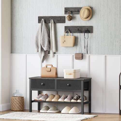 YATINEY Hall Tree with Bench and Shoe Storage, Entryway Bench with Coat Rack, 4-in-1 Coat Rack Shoe Bench, Multifunctional, for Front Door, Hallway, Foyer, Charcoal Grey and Black MT05BC - color: Charcoal Grey + Black