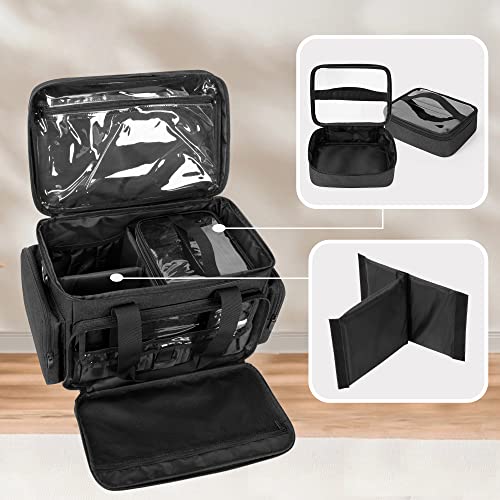 BAFASO Large Makeup Bag with 2 Removable Pouches and Detachable Dividers, Multifunctional Cosmetic Bag to Keep Makeup and Hair Supplies (Patent Pending), Black - color: Black