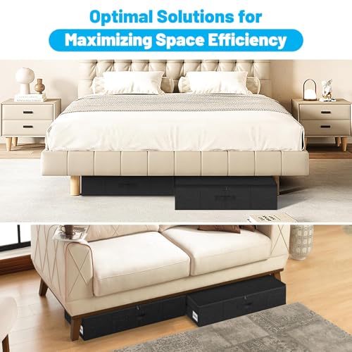 Under Bed Storage Container Bin 3 Pack, Low Profile Foldable Underbed Clothes Storage Organizer W/ Ultra Thick Fabric and Sturdy Bottom/Sides, Dual Zipper Storage Box for Dorm and Home 30x16x6.7" - color: Black-3 Pack, size: 6.7in-Space