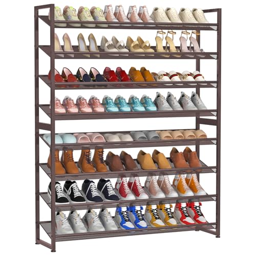 Large Shoe Rack 8 Tier Shoe Organizer, Heavy Duty Metal 4-Tier Stackable Shoe Storage Vertical Shoe Rack for Closet Front Door Entrance, Up to 50 Pairs, 44.8" W x 11.4" D x 56.7" H, Bronze - color: Bronze, size: 8 Tier