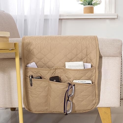 LuckyJoy Real Recliner Arm Caddy - Waterproof Bedside Remote Control Holder & Organizer, Non-Slip, Durable, 35"x13", Sand, 1 Pc