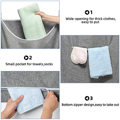 SAVERHO X-Large Hanging Laundry Hamper Bag, Door Hanging Hamper with Front Pocket Dirty Clothes Hanging Laundry Bag Large Size 35X22 inch Door Laundry Basket (Grey) - color: Grey