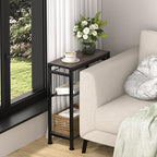 Small Side Table Set of 2 for Small Space, 3-Tier Narrow End Tablewith Magazine Holder,SmallNightstand, Skinny Snack Couch Table in Living Room, Bedroom Study and Balcony(Ash Brown) - color: Ash Brown-2pcs