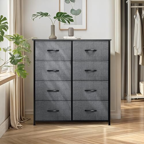 YITAHOME Dresser for Bedroom, Double Dresser with 8 Drawers, Storage Tower with Fabric Bins, Chest of Drawers for Closet & Living Room (Black Wood Grain) - color: Black Wood Grain, style: 8-Drawer