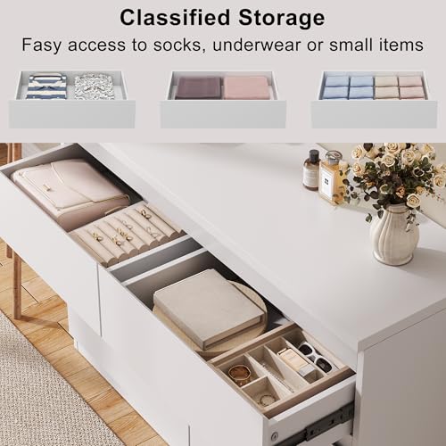 Jocoevol White 6 Drawer Dresser for Bedroom, 15.3" D x 47.2" W x 32.3" H in Simply Modern Chest of Drawers, Wood Storage Double Dresser with Deep Drawers for Living Room, Hallway Entryway, White - color: White