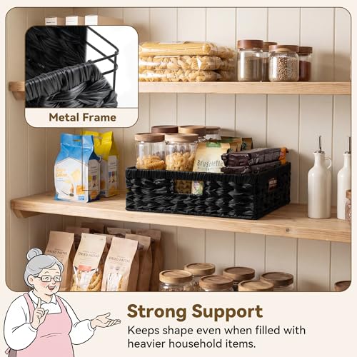 GRANNY SAYS Wicker Storage Baskets for Shelves, Wicker Basket for Organizing, Shallow Basket, Woven Baskets for Pantry Storage, Black, 1-Pack - color: Black, size: 15¼"L x 11¾"W x 4¾"H