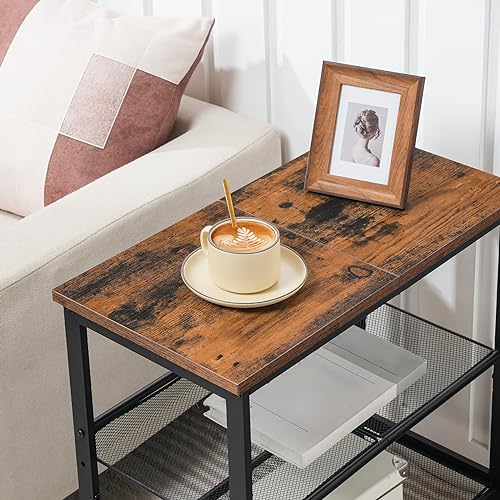 HOOBRO End Table, 3-Tier Narrow Side Table, Nightstand with 2 Flat or Slant Adjustable Shelves for Small Spaces, Hallway, Living Room, Bedroom, Sturdy, Easy Assembly, Rustic Brown and Black BF23BZ01G1 - color: Rustic Brown + Black